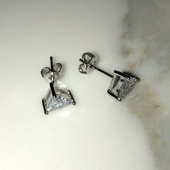 CZ Triangle Stud Earrings - Picture 4 of 5